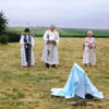 Rev. Deborah Walker, Rev. Don Koots and Martha Munz Gue at the re-dedication ceremony of the Barons Cemetery during the Centenary Celebration at Barons, Alberta in 2004.