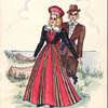 The artist's colourful drawing captures many of the prominent features of 19th century Estonian dresswear.